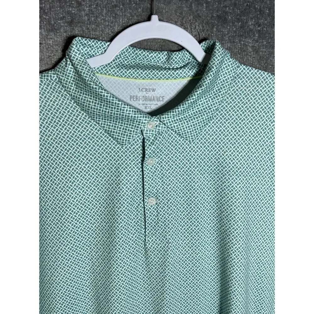 J Crew Performance Polo Shirt Mens Size‎ XXL Green Geometric Moisture Wicking